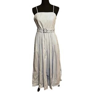 A New Day White Light Blue Pinstripe Long Belted Maxi Dress Women's 10